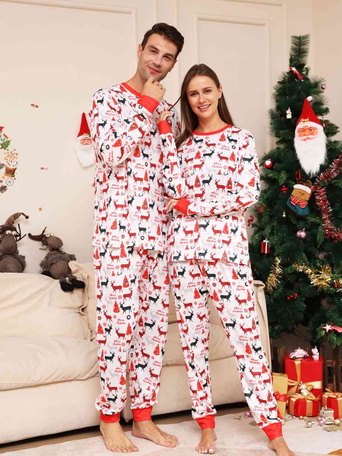 Full Size Reindeer Print Top and Pants Set